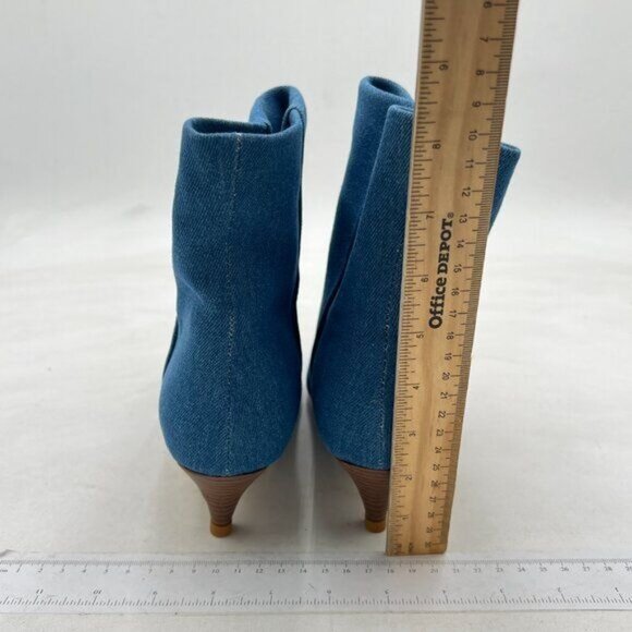Blue Women Classic Kitten Heel Ankle Boots Pointed Toe Low Heels Wide Calf - Picture 4 of 7